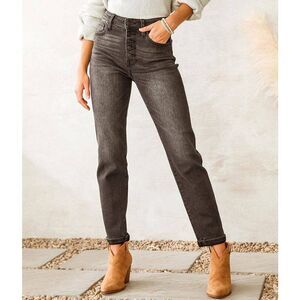 Willow + Root The Mom Fit Black Button Fly Jeans